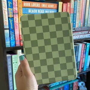 Green Checkerboard Case for 6.8” 11th Gen (2021) Kindle - Hand Strap+Clear Back